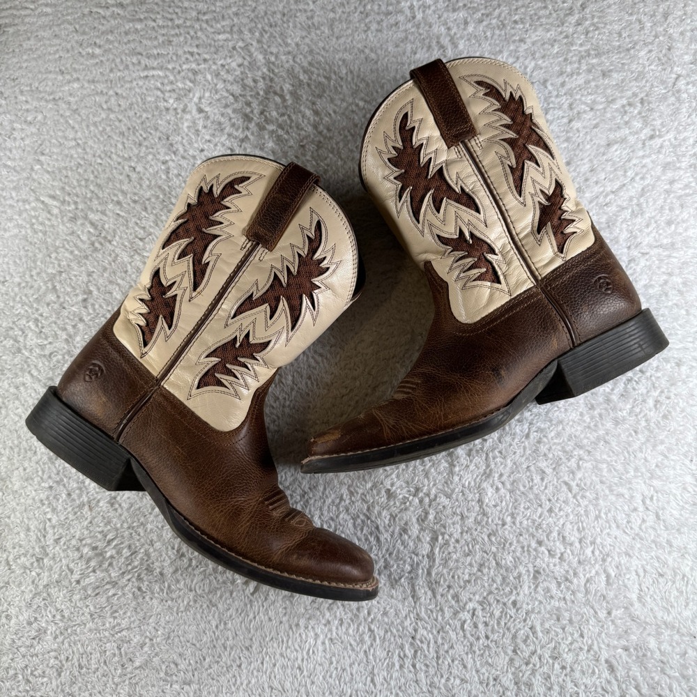 Ariat Boys Western Cowboys Boots VentTEK Brown/Beige Square Toe Leather Kids 4